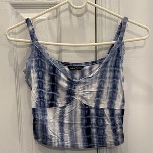 SHEIN Navy and White Tie-Dye Crop Top. Size small